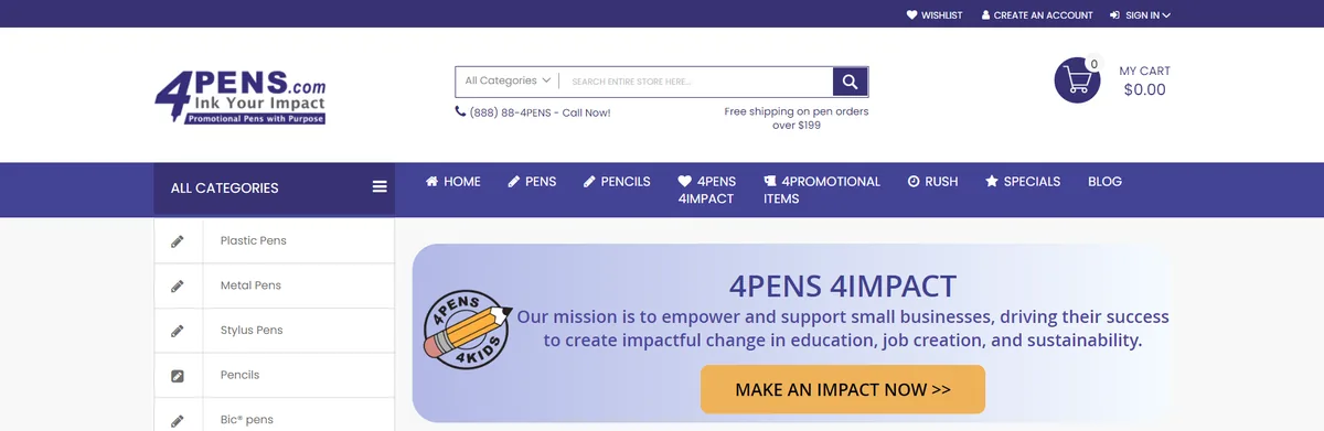 4pens storefront, home page