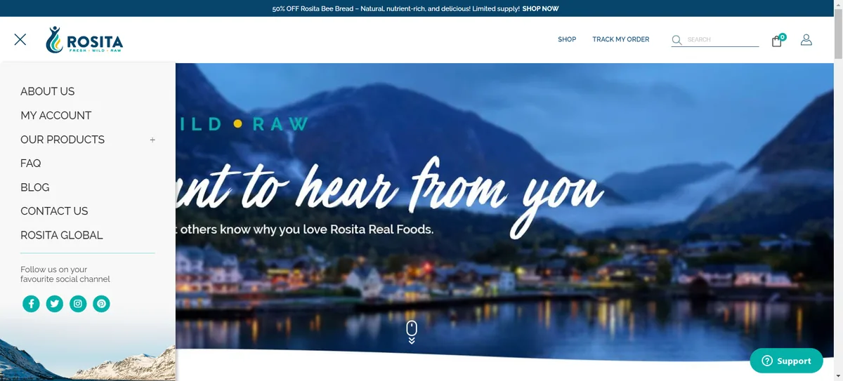 Rosita Real Foods, custom mega menu