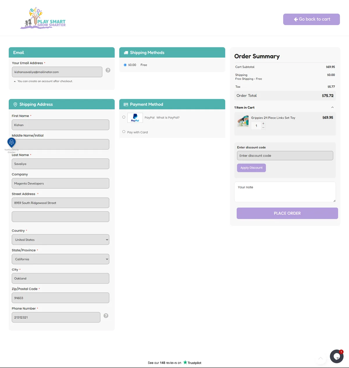 Alphabet Trains, one page checkout