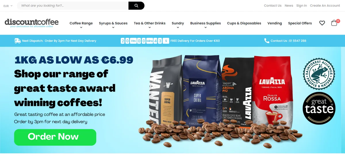 Discount Coffee storefront, home page