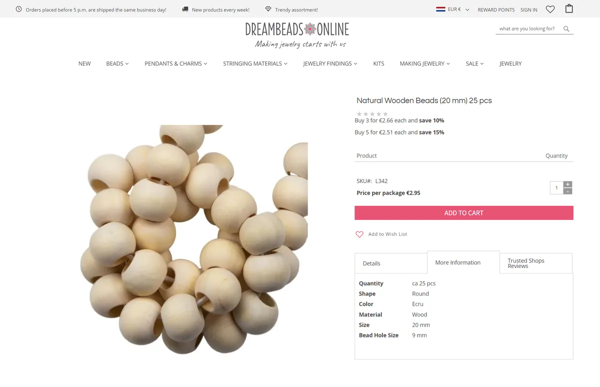 Dreambeads Online, product view