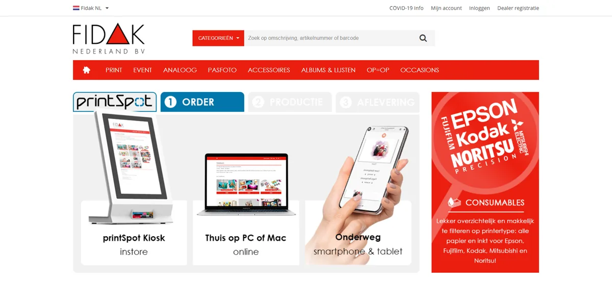 Fidak BV storefront, home page