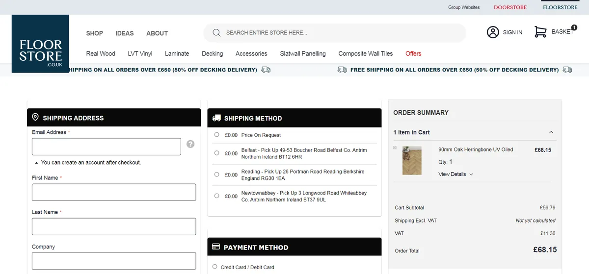 Floorstore, one page checkout