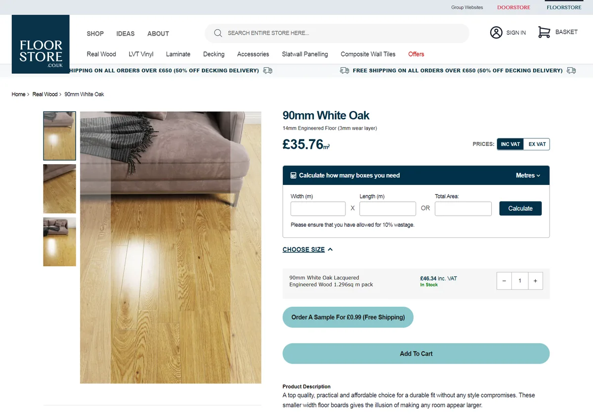 Floorstore, product view  page