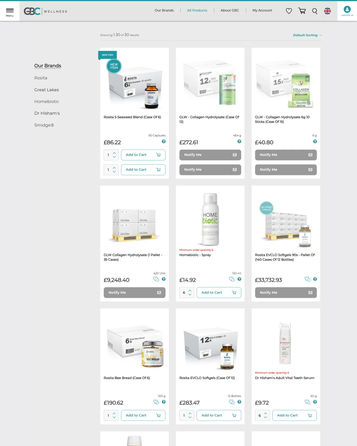 GBC Wellness, all-products page