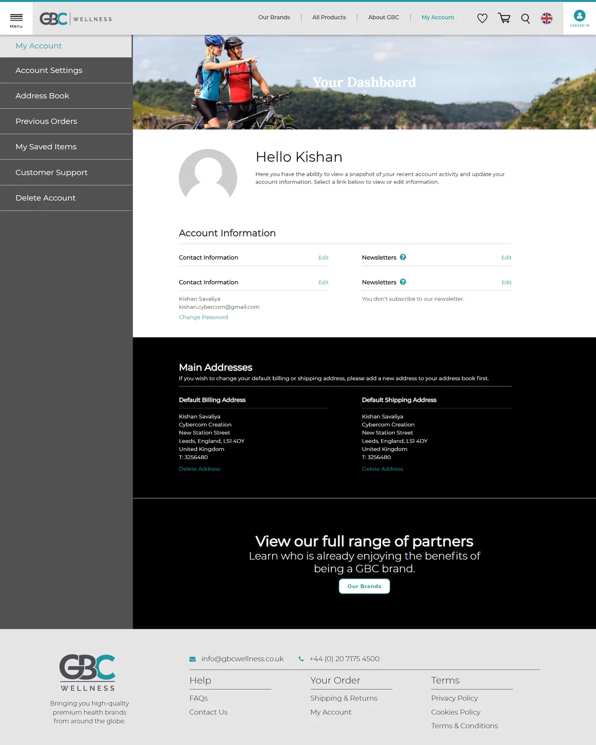 GBC Wellness, my account page