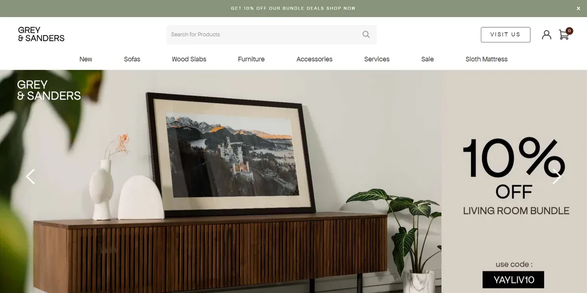Grey and Sanders storefront, home page