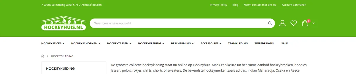 Hockeyhuis, category view page