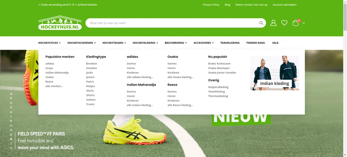 Hockeyhuis, mega menu