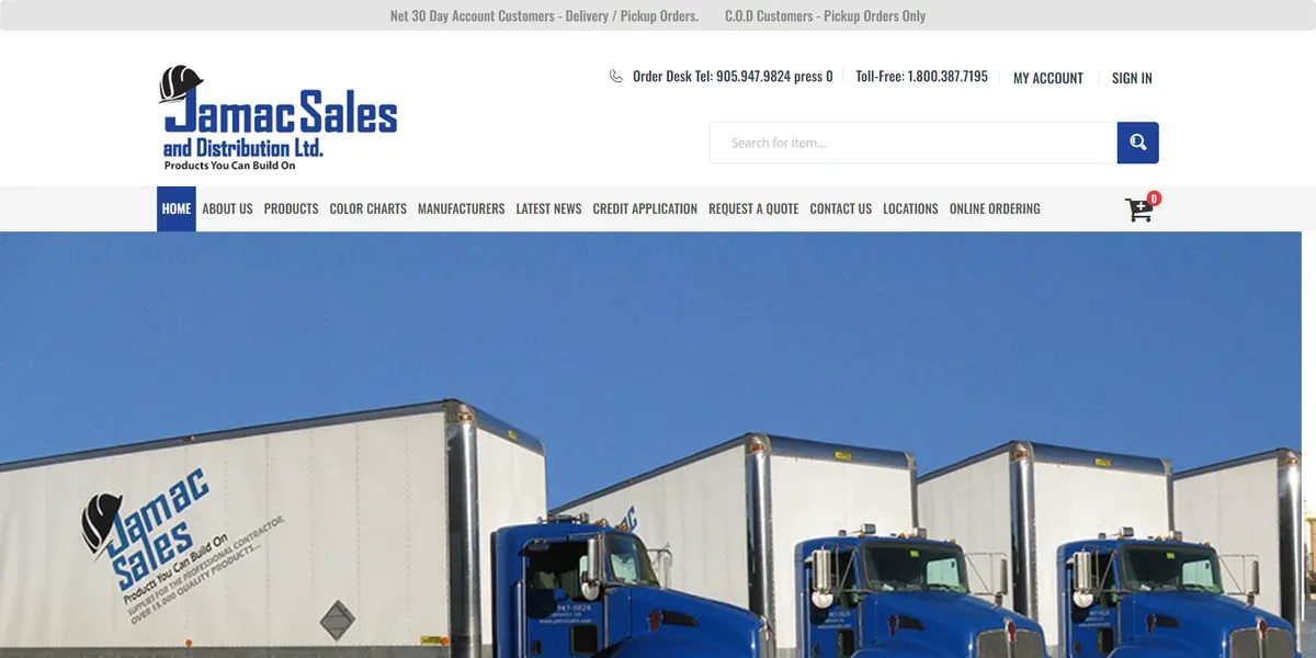 Jamac Sales storefront, home page