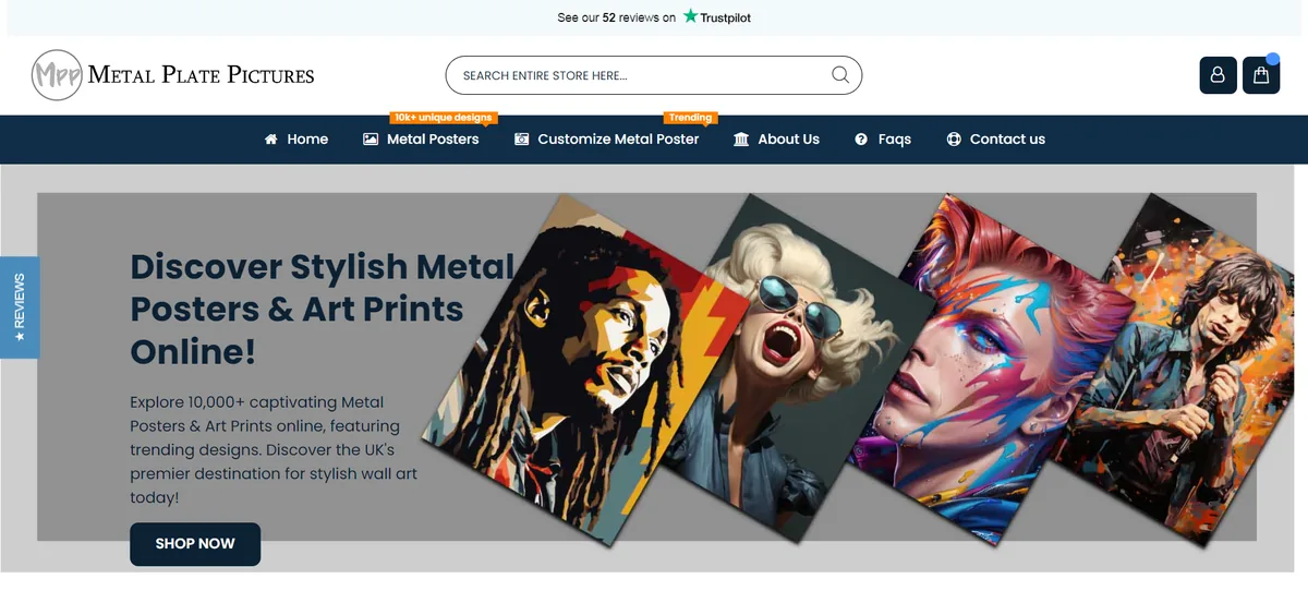 Metal Plate Pictures storefront, home page