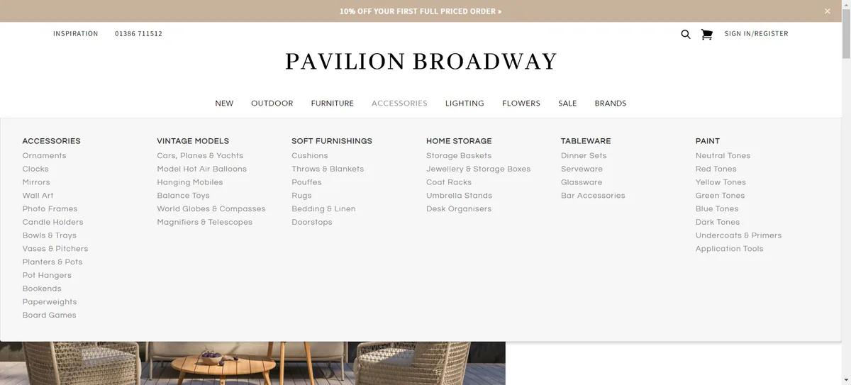 Pavilion Broadway, mega menu