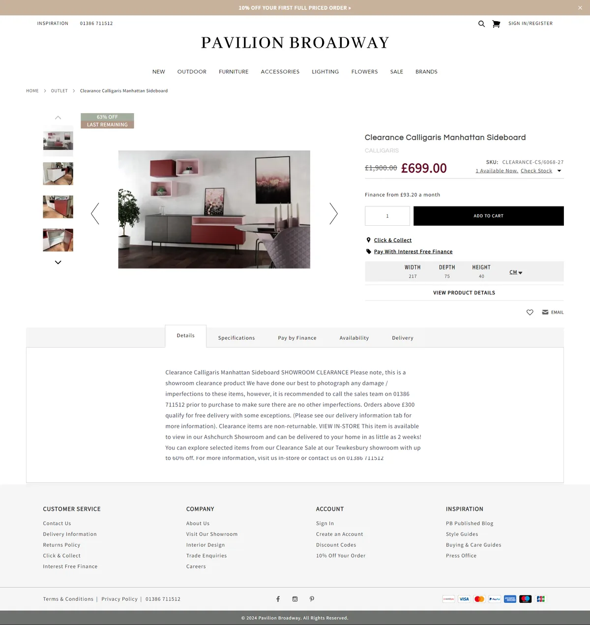 Pavilion Broadway, product view page