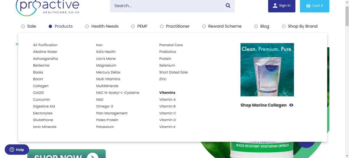 Proactive Healthcare, mega menu