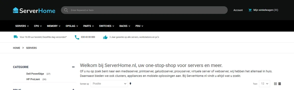 Serverhome, category list