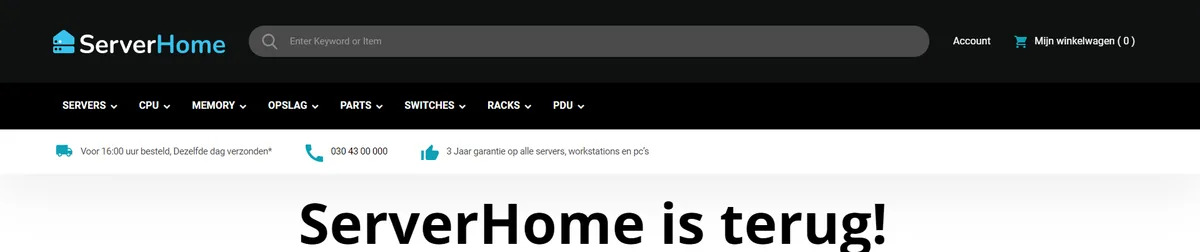 Serverhome storefront, home page