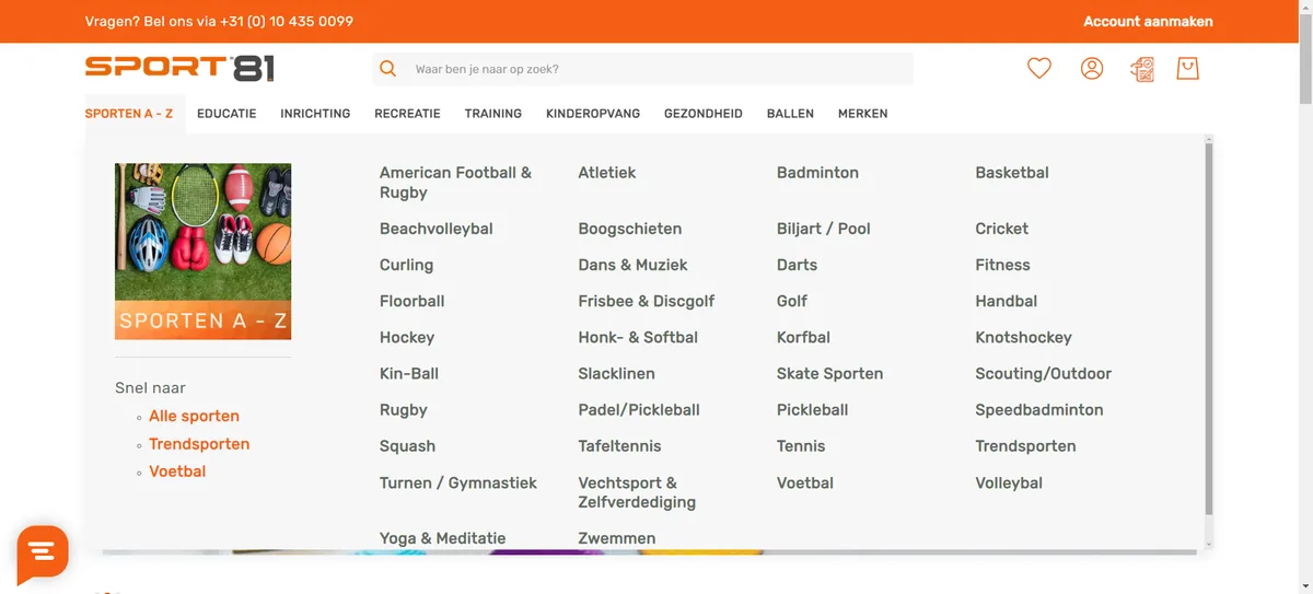 Sport81, mega menu
