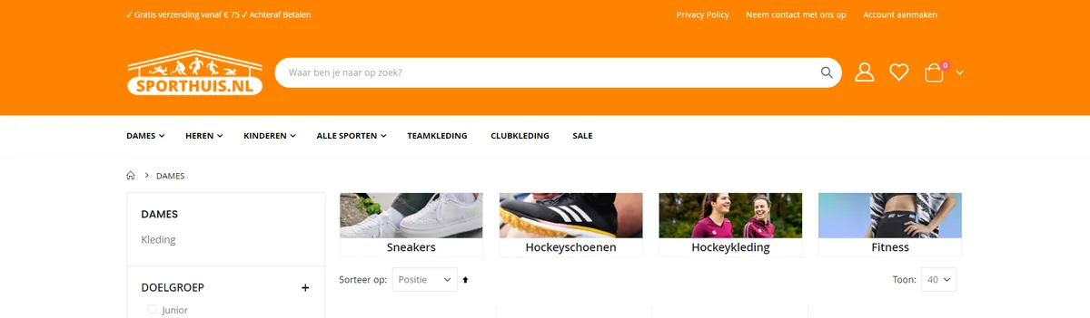 Sporthuis, category view page