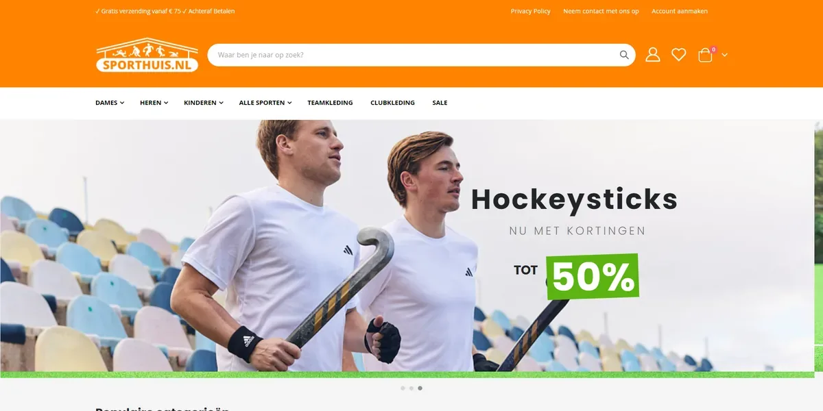 Sporthuis storefront, home page