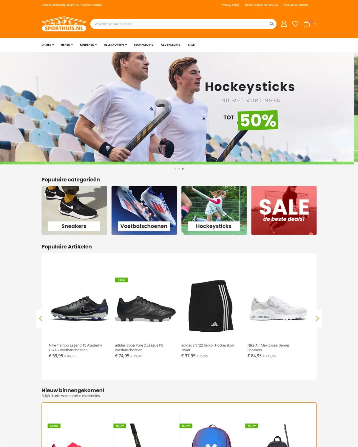 Sporthuis, home page