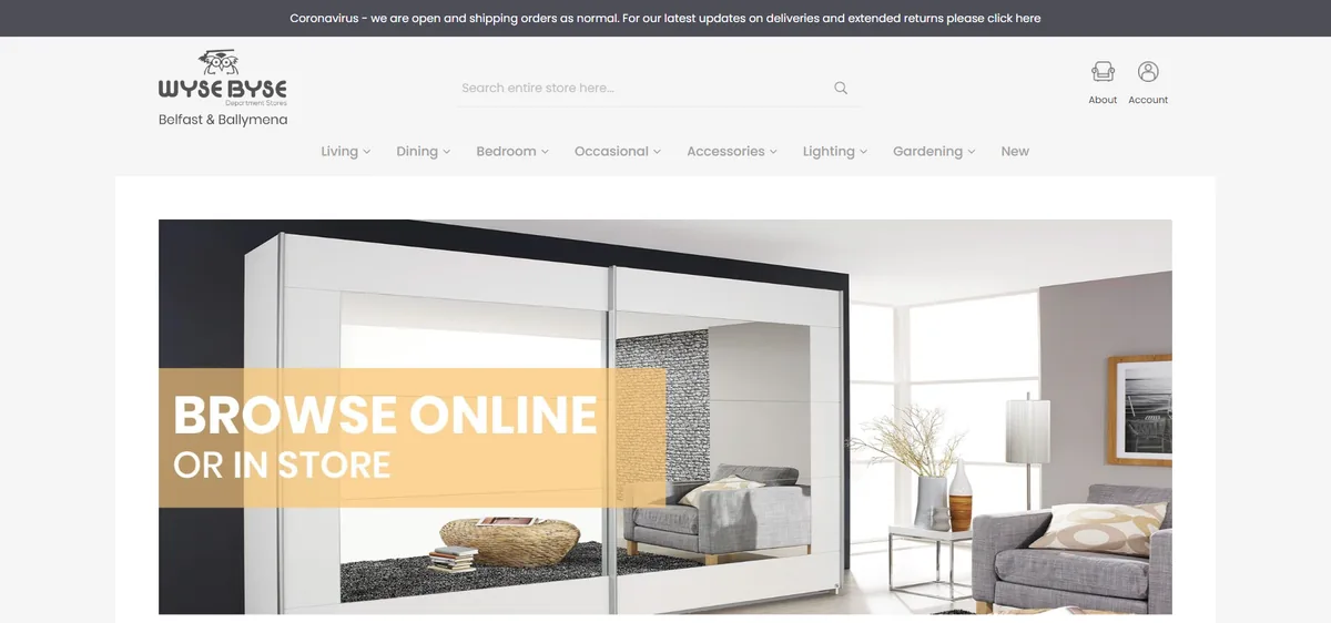 Wysebyse storefront, home page