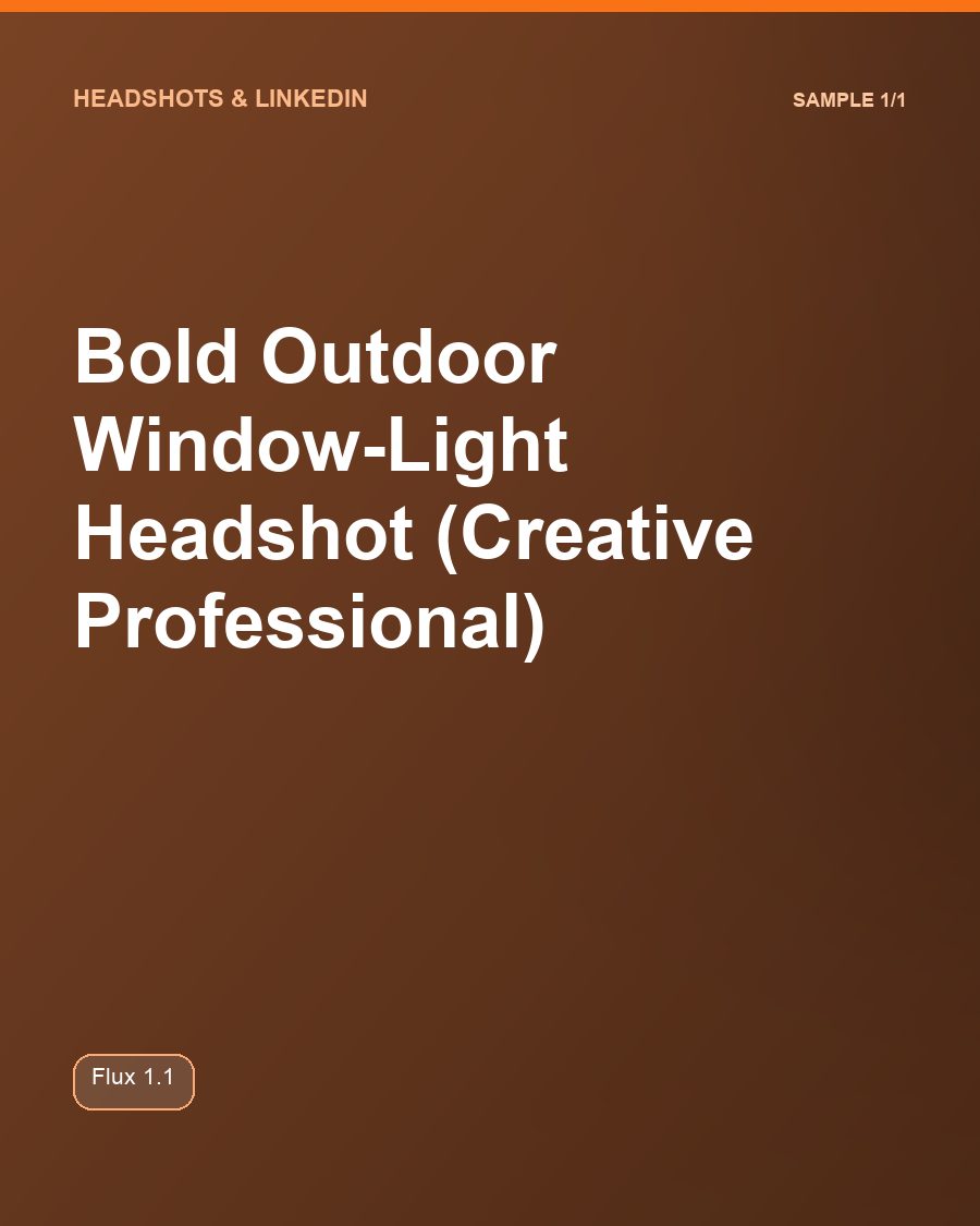 Bold Outdoor Window-Light Headshot (Creative Professional)