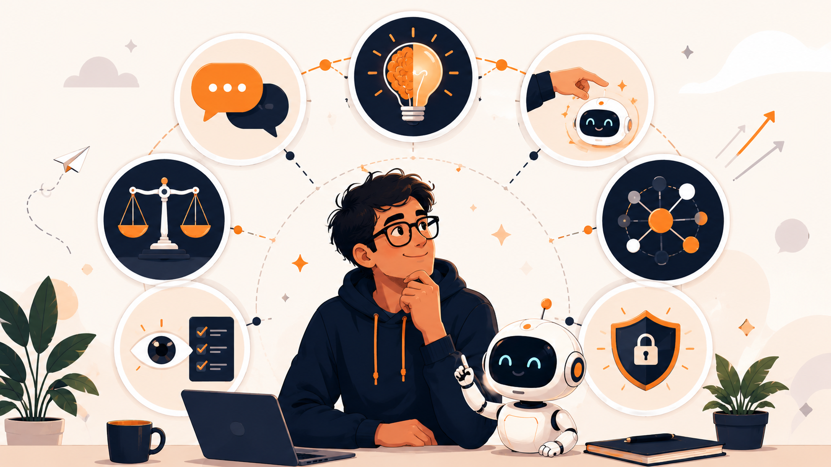 An infographic of the human skills that will matter most for developers, designers and IT teams over the next 5 to 10 years, including communication, judgement, directing AI and systems thinking